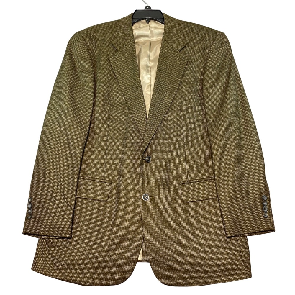 Holbrook Mens 42L Blazer Jacket 100% Lambswool Olive Green Micro Check 4215